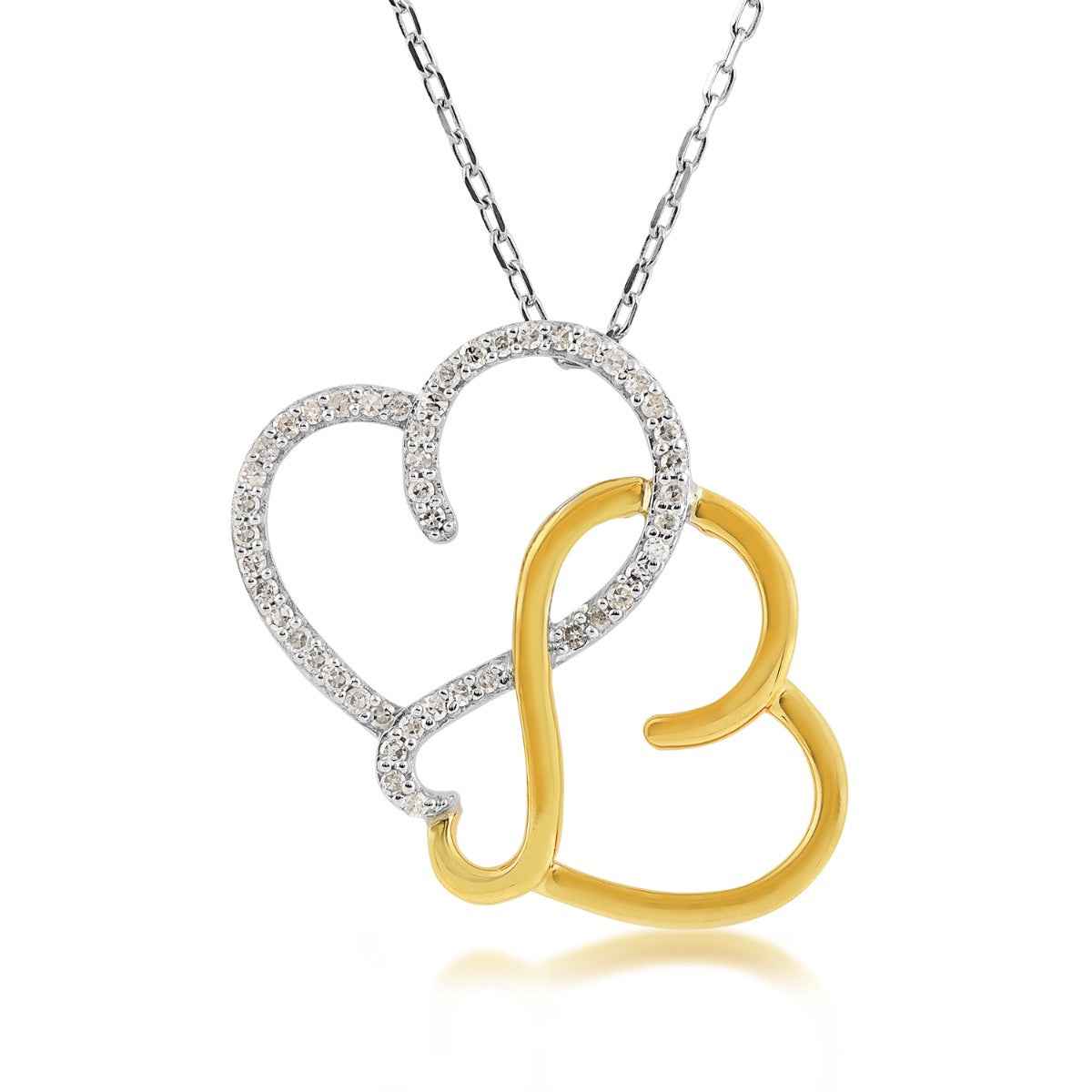 Infinite Love 1/5 ct. tw. Diamond Triple Heart Infinity Pendant in Sterling Silver & 10K Yellow Gold