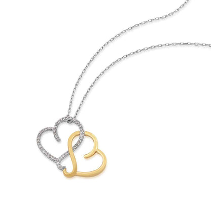 Infinite Love 1/5 ct. tw. Diamond Triple Heart Infinity Pendant in Sterling Silver & 10K Yellow Gold front view