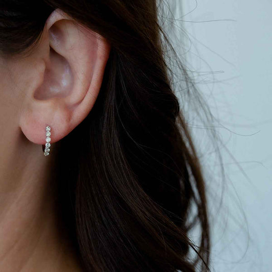 1/2 ct. tw. Diamond Prong-Set Hoop Earrings in 10K White Gold front view