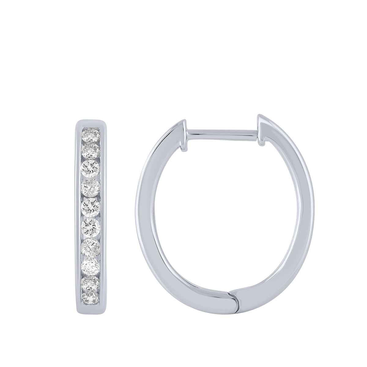 1 ct. tw. Diamond Channel Set Hoop Earrings in 10K White Gold
