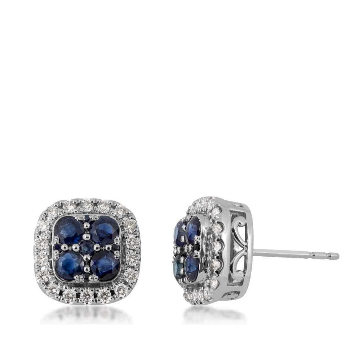 Sapphire and 3/8 ct. tw. Diamond Cushion Cluster Earrings in 10K White Gold