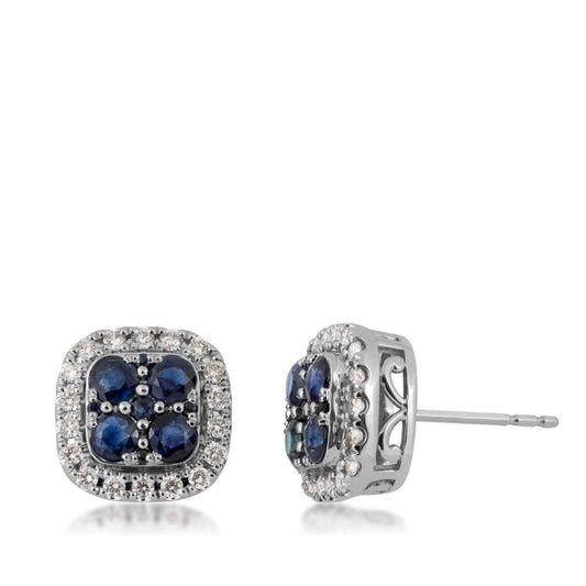 Sapphire and 3/8 ct. tw. Diamond Cushion Cluster Earrings in 10K White Gold