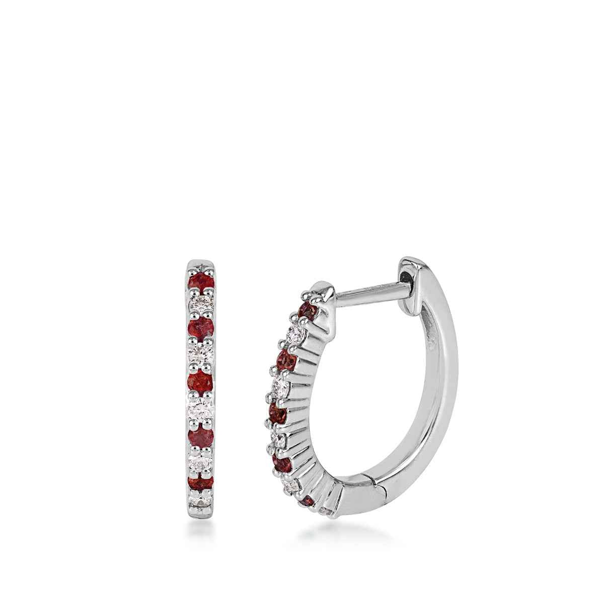 Ruby & 1/8 ct. tw. Diamond Hoop Earrings in 10K White Gold