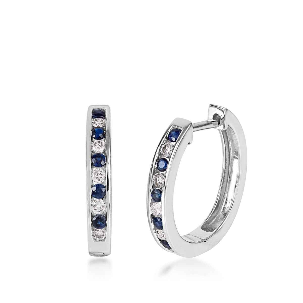 Sapphire & 1/4 ct. tw. Diamond Channel Set Hoop Earrings in 10K White Gold