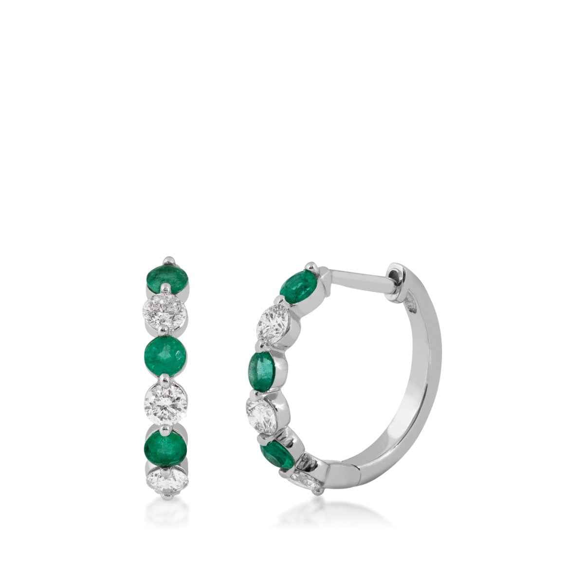 Emerald and 1/2 ct. tw. Diamond Hoop Earrings in 10K White Gold
