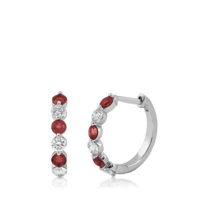 Ruby and 1/2 ct. tw. Diamond Hoop Earrings in 10K White Gold