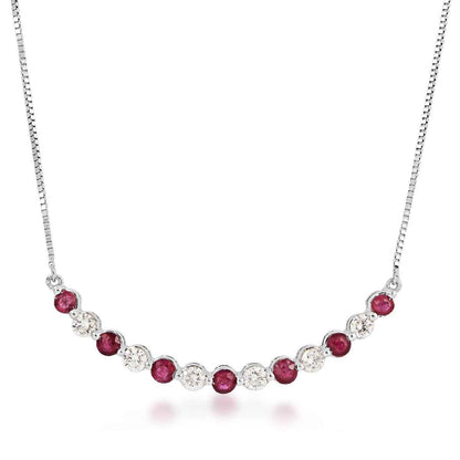 Ruby and 1/4 ct. tw. Diamond Curved Bar Necklace in 10K White Gold