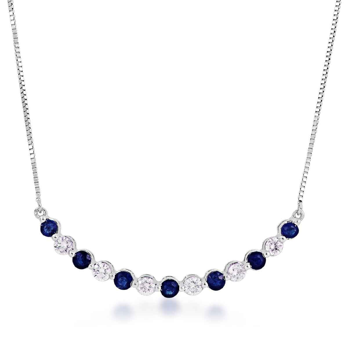 Sapphire and 1/4 ct. tw. Diamond Bar Necklace in 10K White Gold