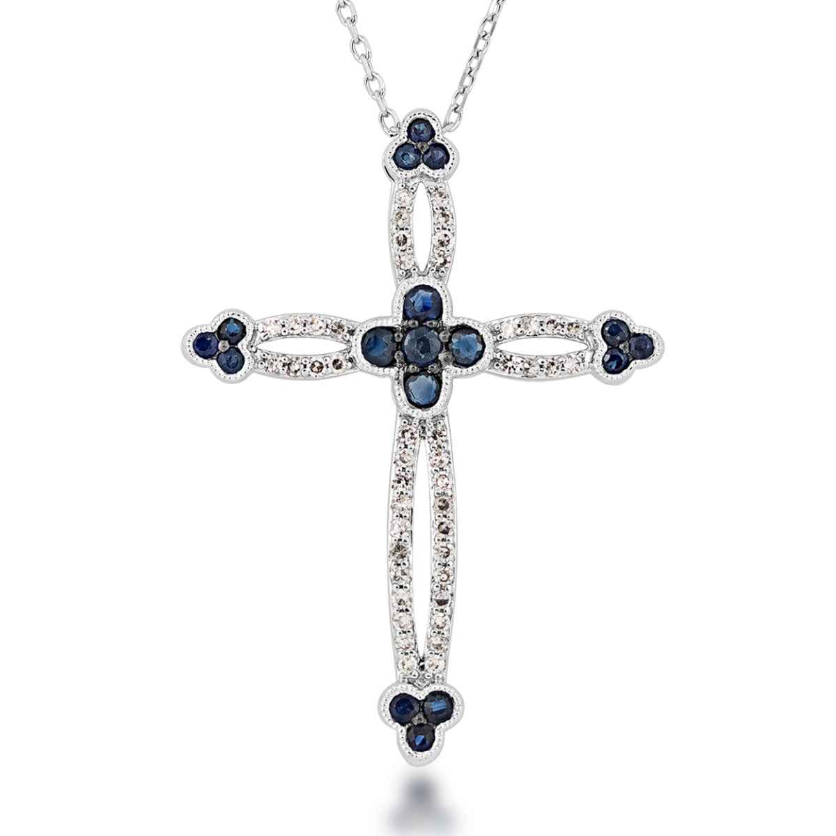 Sapphire and 1/5 ct. tw. Diamond Cross Pendant in 10K White Gold