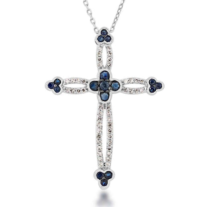 Sapphire and 1/5 ct. tw. Diamond Cross Pendant in 10K White Gold