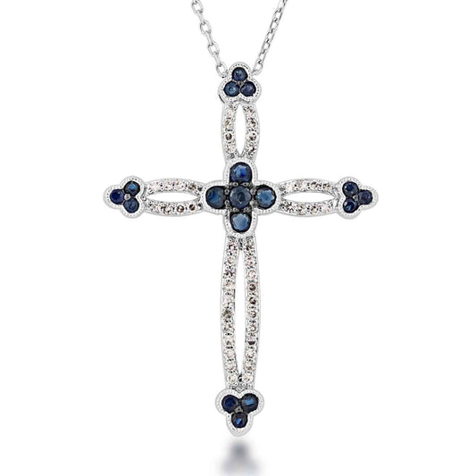Sapphire and 1/5 ct. tw. Diamond Cross Pendant in 10K White Gold