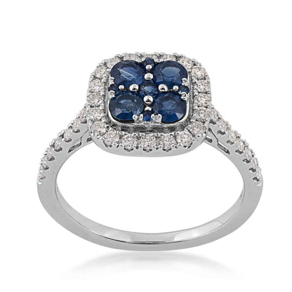 Sapphire Cushion Cluster and 3/8 ct. tw. Diamond Halo Ring in 10K White Gold