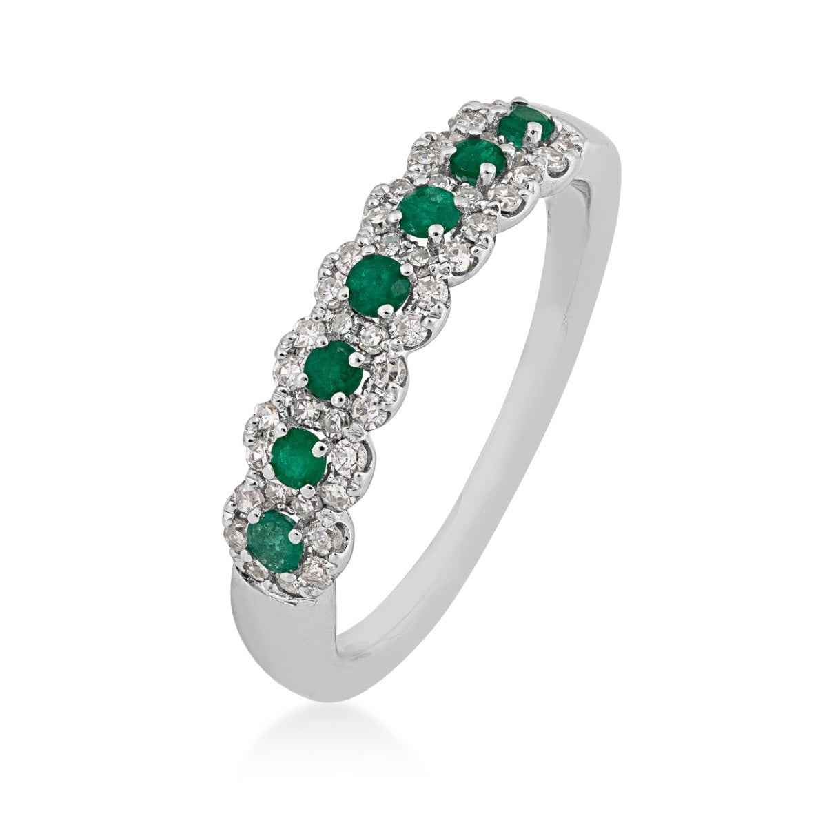 Emerald & 1/4 ct. tw. Diamond Halo Ring in 10K White Gold front view
