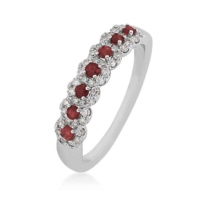 Ruby & 1/4 ct. tw. Diamond Halo Ring in 10K White Gold front view
