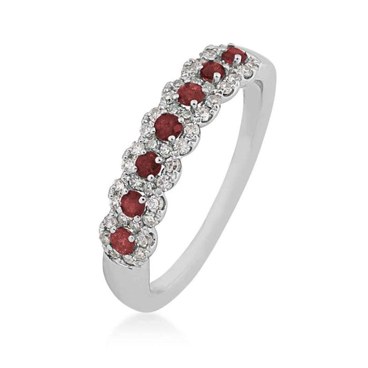 Ruby & 1/4 ct. tw. Diamond Halo Ring in 10K White Gold front view