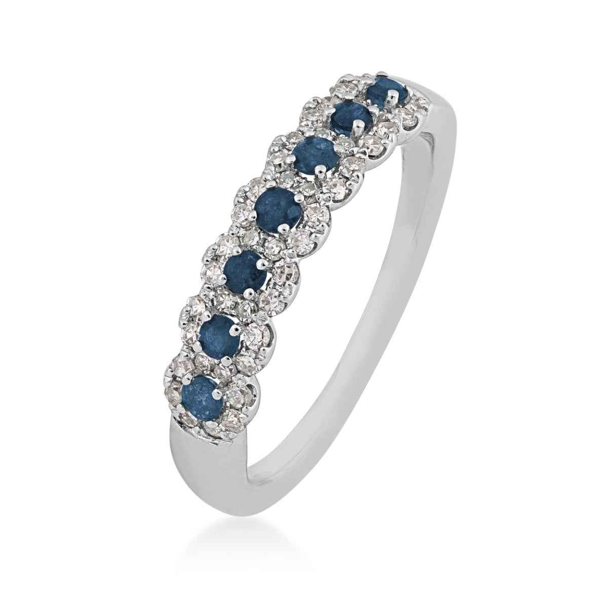 Sapphire & 1/4 ct. tw. Diamond Halo Ring in 10K White Gold front view