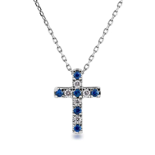 Sapphire and Diamond Cross Pendant in 10K White Gold