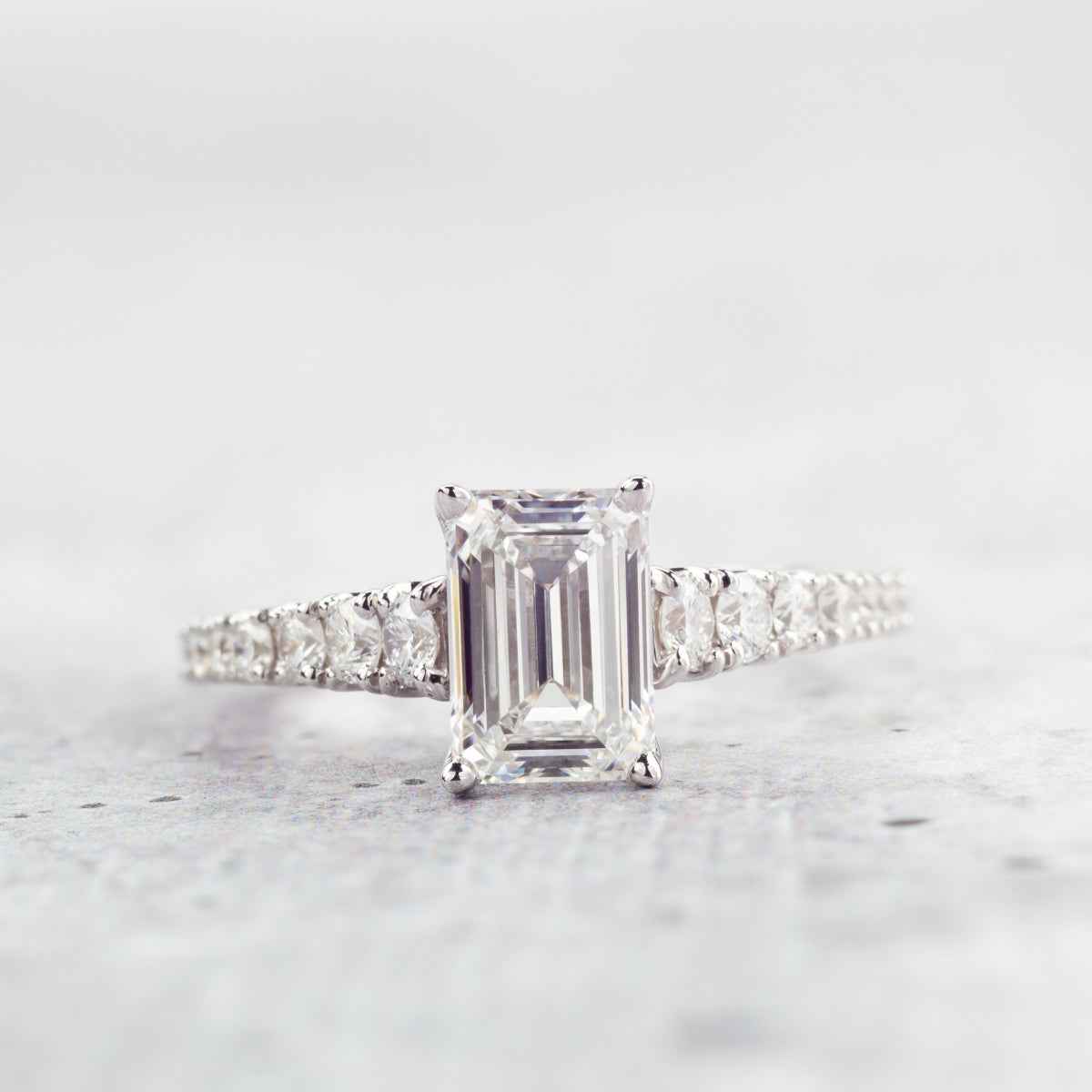 Adamante 2 ct. tw. Lab-Grown Emerald Cut Diamond Engagement Ring in 14K White Gold close-up detail