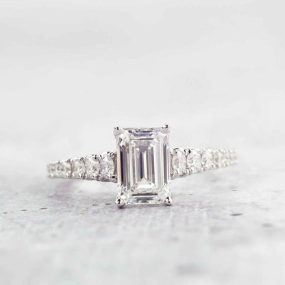 Adamante 2 ct. tw. Lab-Grown Emerald Cut Diamond Engagement Ring in 14K White Gold close-up detail