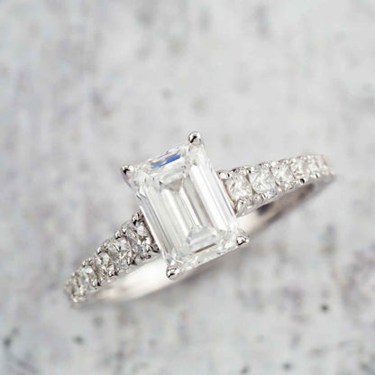 Adamante 2 ct. tw. Lab-Grown Emerald Cut Diamond Engagement Ring in 14K White Gold side profile