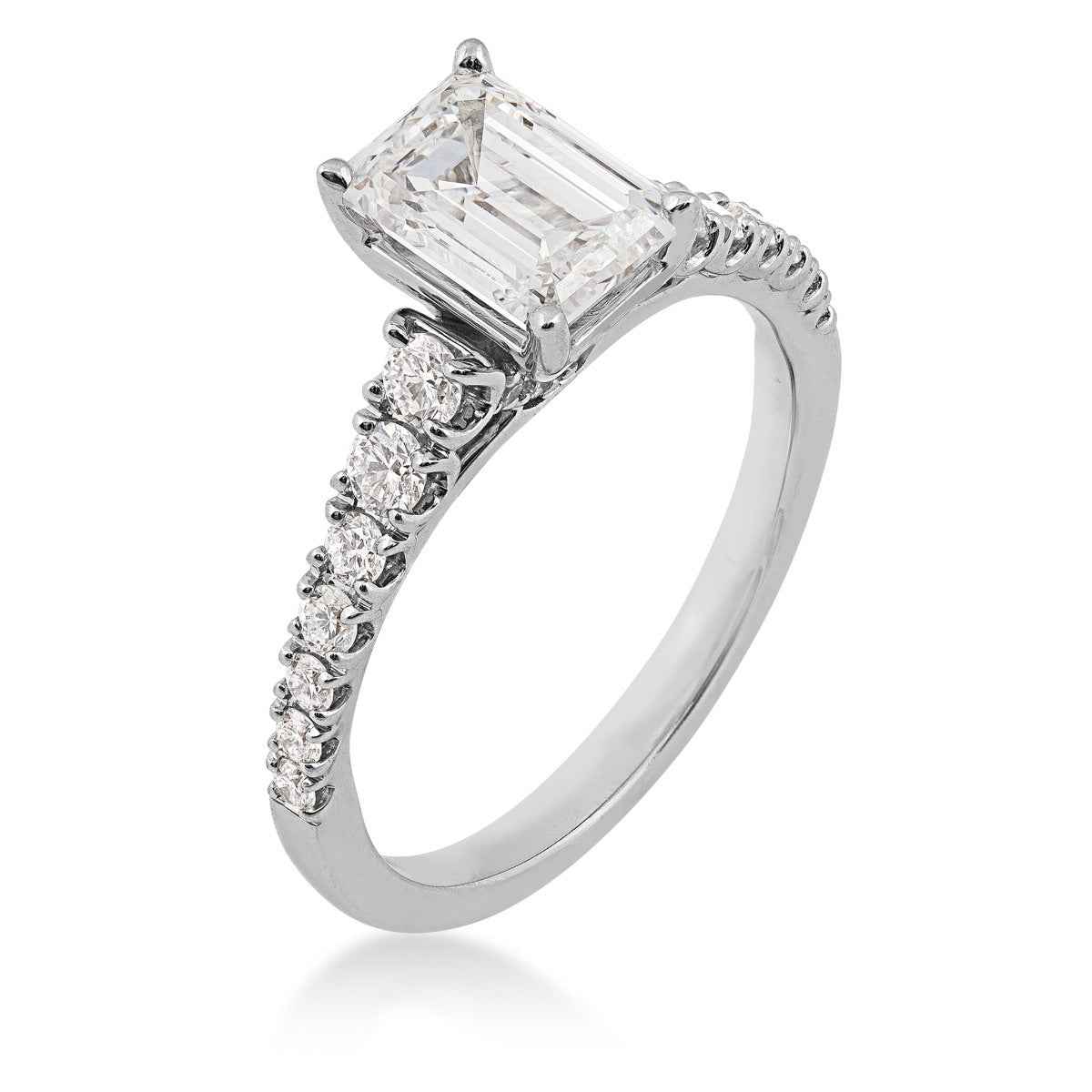 Adamante 2 ct. tw. Lab-Grown Emerald Cut Diamond Engagement Ring in 14K White Gold front view