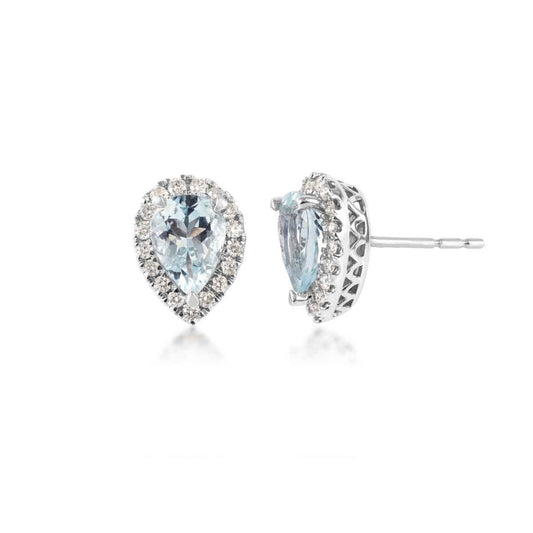 Pear Aquamarine & 1/4 ct. tw. Diamond Halo Earrings in 10K White Gold