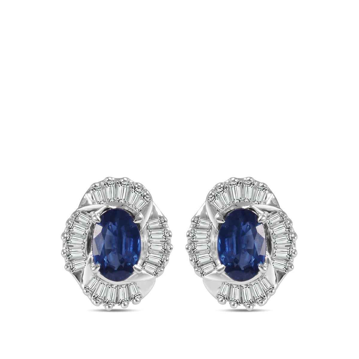 Oval Sapphire & 3/8 ct. tw. Diamond Halo Earrings in 10K White Gold