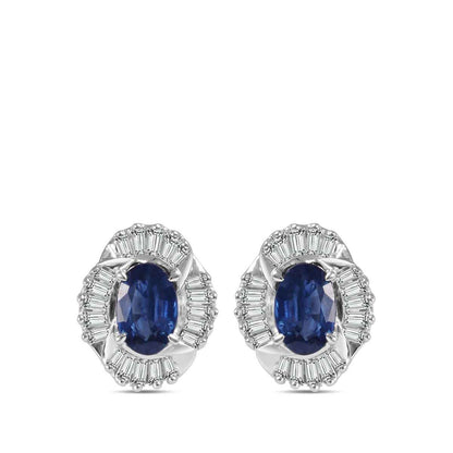 Oval Sapphire & 3/8 ct. tw. Diamond Halo Earrings in 10K White Gold