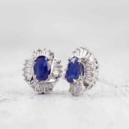Oval Sapphire & 3/8 ct. tw. Diamond Halo Earrings in 10K White Gold front view