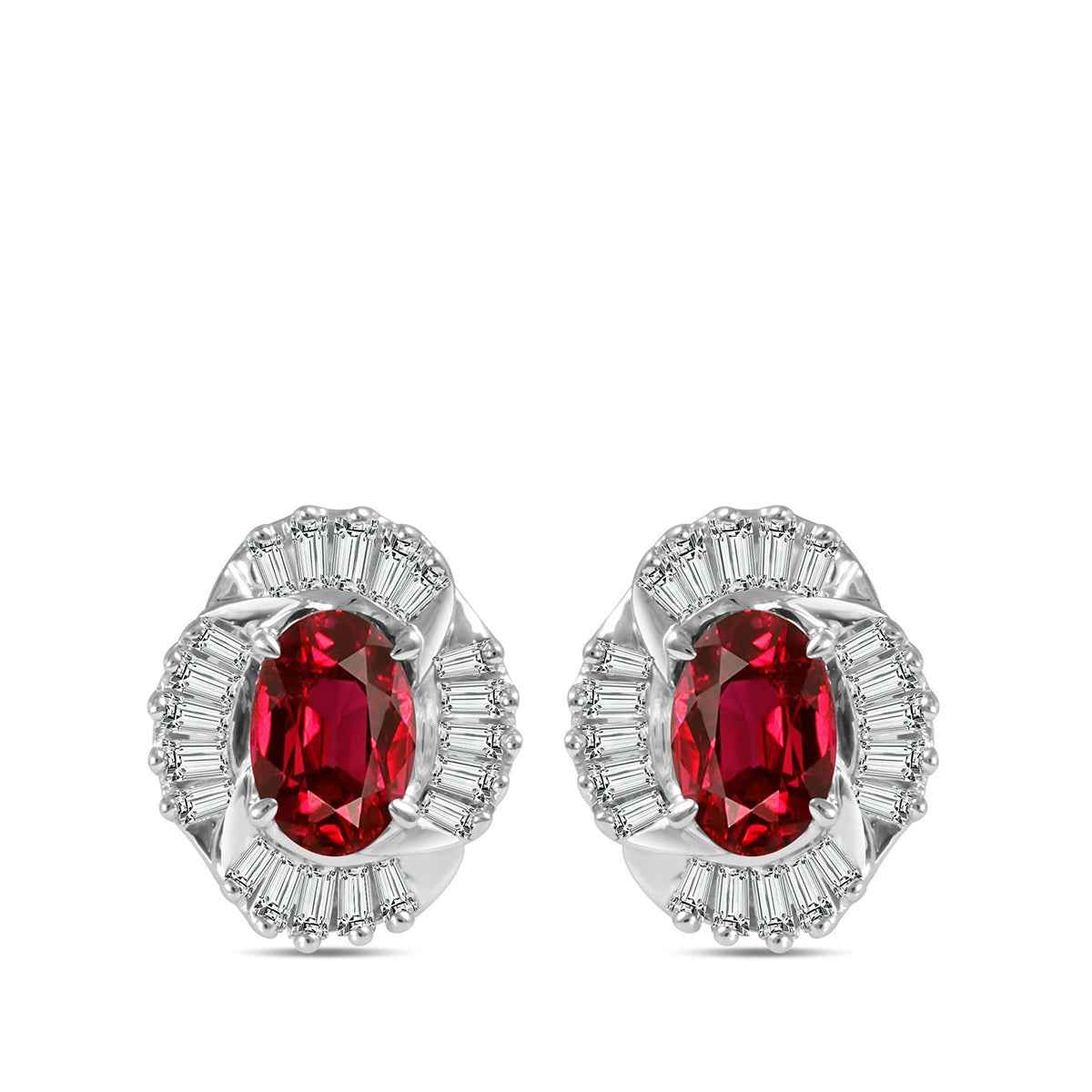 Oval Ruby & 3/8 ct. tw. Diamond Halo Earrings in 10K White Gold