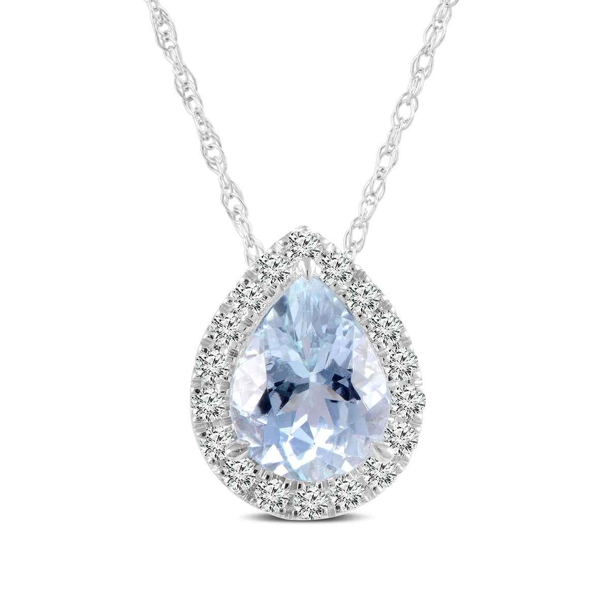 Pear Aquamarine & 1/5 ct. tw. Diamond Halo Pendant in 10K White Gold
