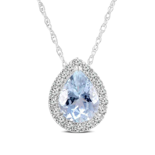 Pear Aquamarine & 1/5 ct. tw. Diamond Halo Pendant in 10K White Gold