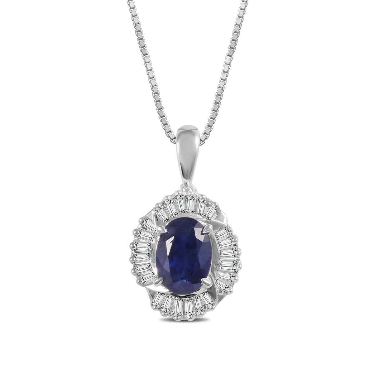 Oval Sapphire & 1/4 ct. tw. Diamond Halo Pendant in 10K White Gold