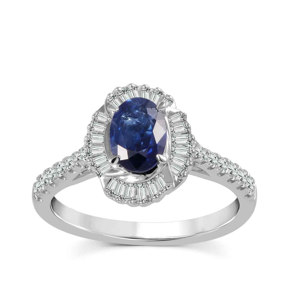 Oval Sapphire & 1/2 ct. tw. Diamond Halo Ring in 10K White Gold