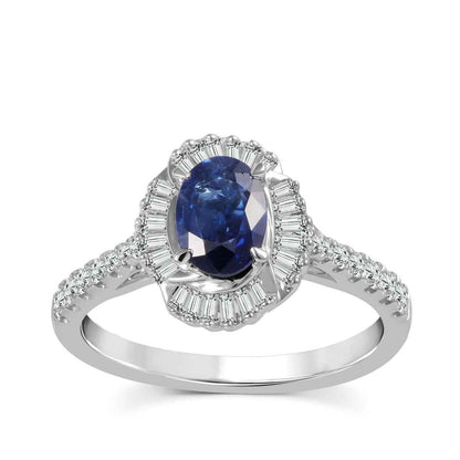Oval Sapphire & 1/2 ct. tw. Diamond Halo Ring in 10K White Gold