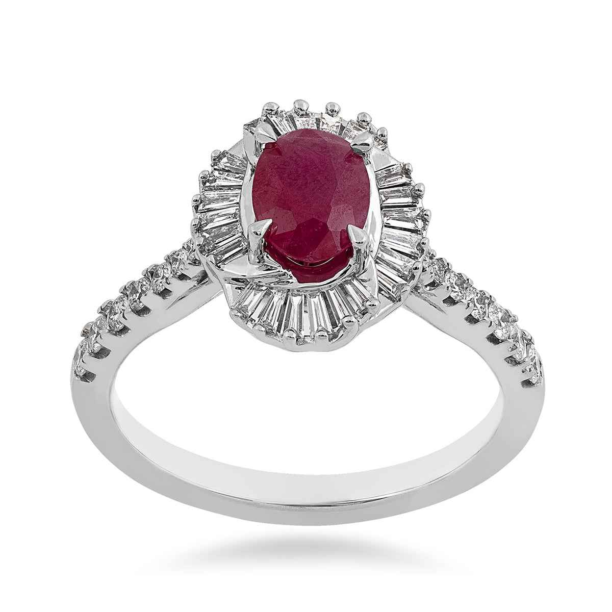 Oval Ruby & 1/2 ct. tw. Diamond Halo Ring in 10K White Gold