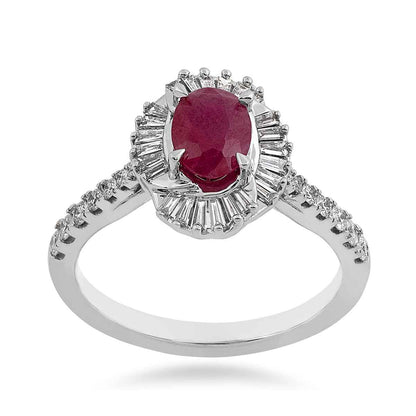 Oval Ruby & 1/2 ct. tw. Diamond Halo Ring in 10K White Gold