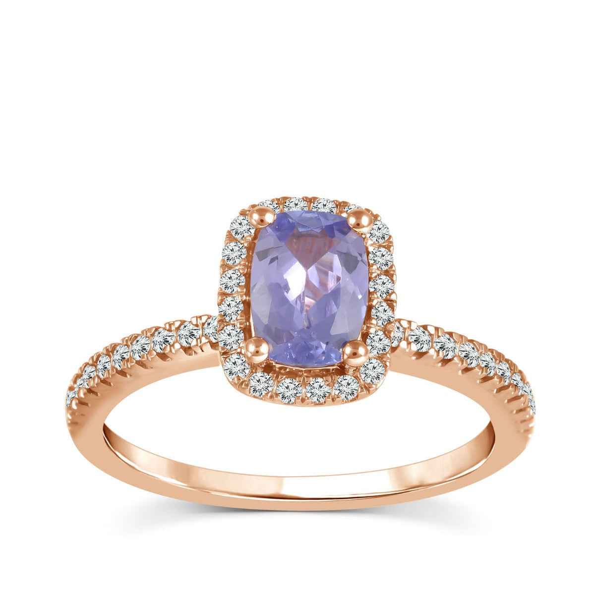 Cushion Tanzanite & 1/4 ct. tw. Diamond Halo Ring in 10K Pink Gold