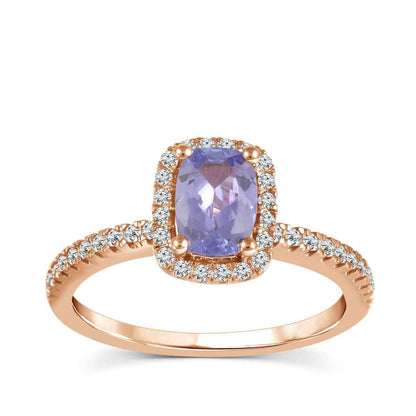 Cushion Tanzanite & 1/4 ct. tw. Diamond Halo Ring in 10K Pink Gold