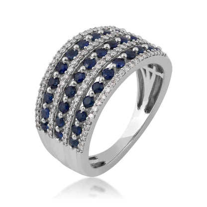 Sapphire and 1/3 ct. tw. Diamond Multirow Ring in 10K White Gold front view