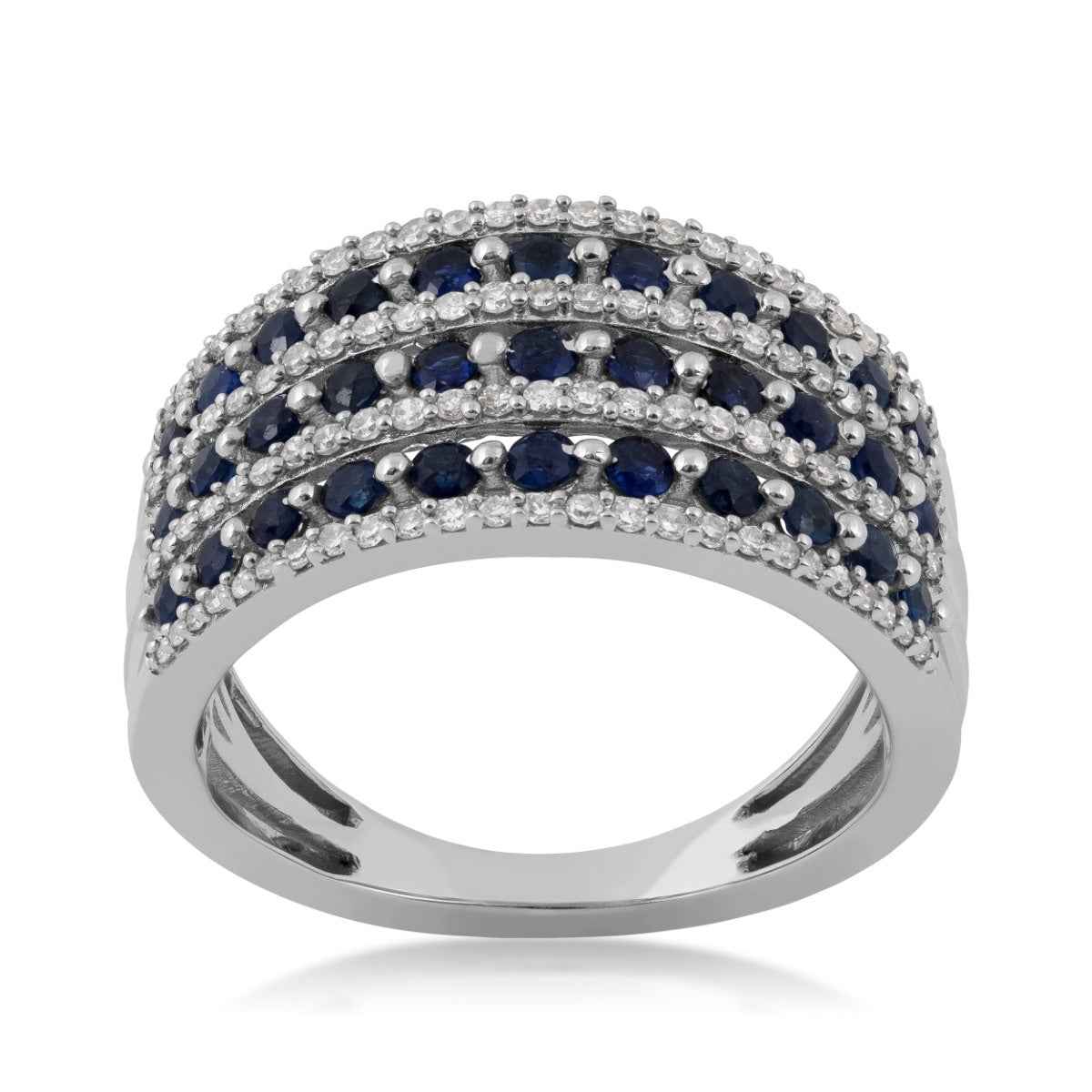 Sapphire and 1/3 ct. tw. Diamond Multirow Ring in 10K White Gold