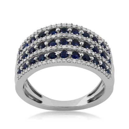 Sapphire and 1/3 ct. tw. Diamond Multirow Ring in 10K White Gold