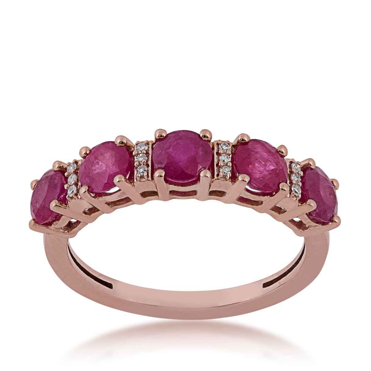 Round 5-Stone Ruby and Diamond Accent Ring in 10K Pink Gold