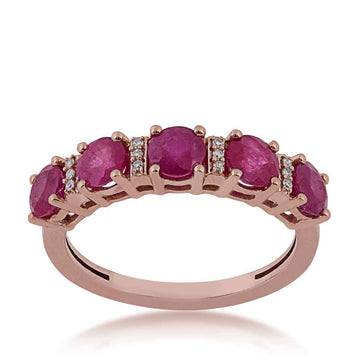 GOLD TAG Round 5-Stone Ruby & Diamond Accent Ring in 10K Pink Gold
