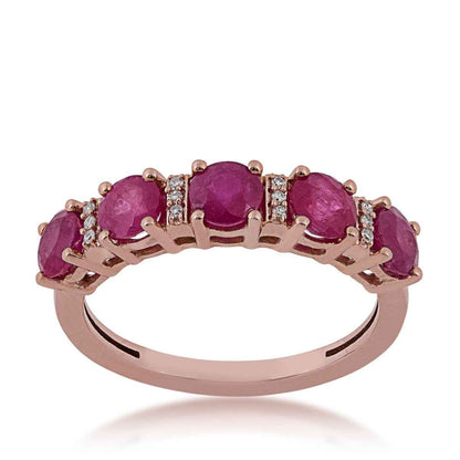 Round 5-Stone Ruby and Diamond Accent Ring in 10K Pink Gold