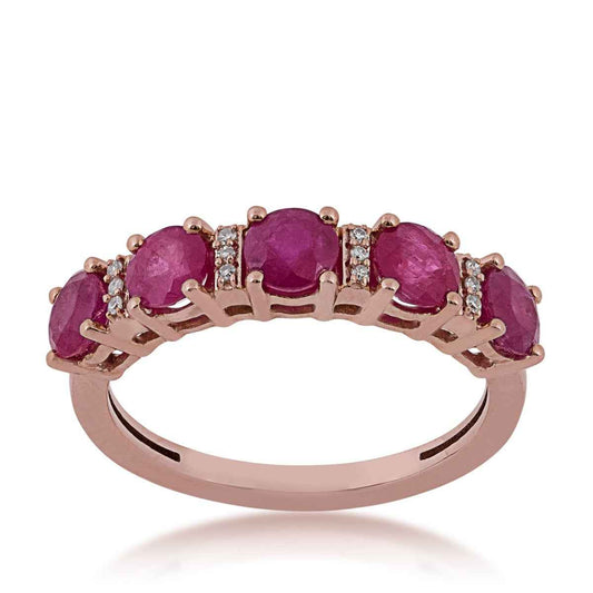 Round 5-Stone Ruby and Diamond Accent Ring in 10K Pink Gold