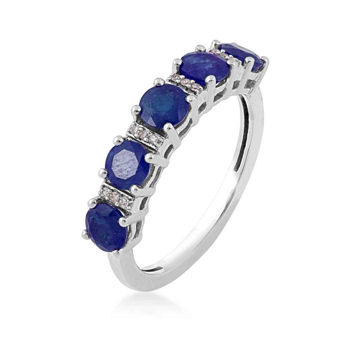 Round 5-Stone Sapphire and Diamond Accent Ring in 10K White Gold front view