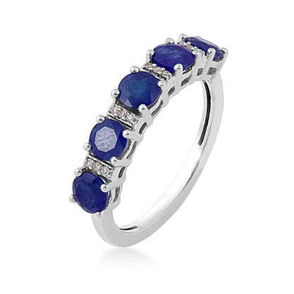 Round 5-Stone Sapphire and Diamond Accent Ring in 10K White Gold front view