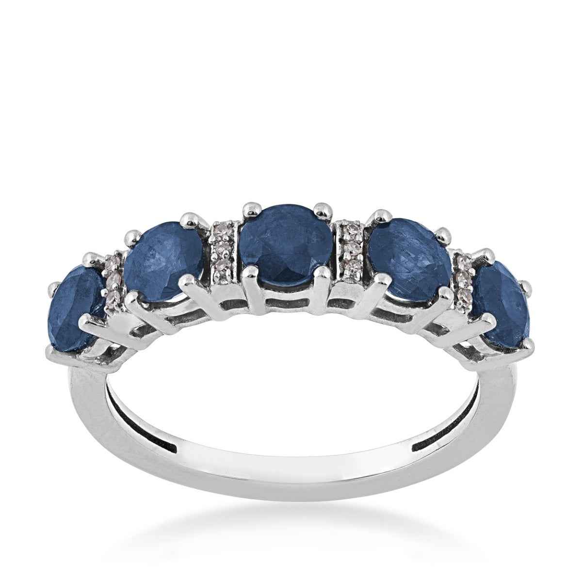 Round 5-Stone Sapphire and Diamond Accent Ring in 10K White Gold