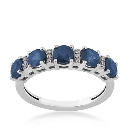 Round 5-Stone Sapphire and Diamond Accent Ring in 10K White Gold